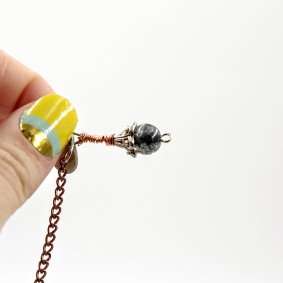 Long Copper Chain Earrings with Crackle Glass Beads - Picture 8 of 9